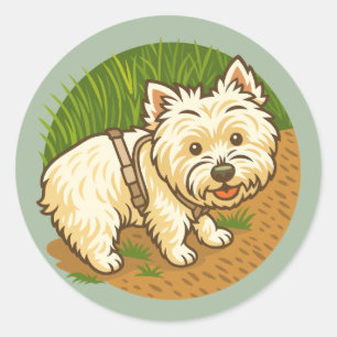 Happy Westie on Nature Trail Classic Round Sticker