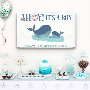 Happy Whale Ahoy It's A Boy Baby Shower Banner