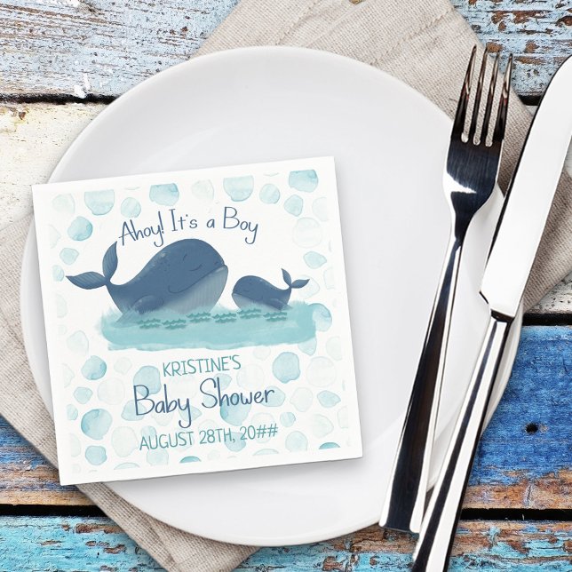 Happy Whale Ahoy It's a Boy Baby Shower Party Napkin (Boy baby shower napkins from my Happy Whale collection. Message if you need different items.
)