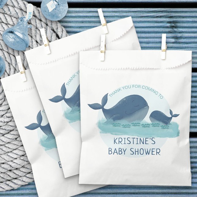 Happy Whales Ocean Themed Baby Shower Favour Bag (Ocean themed favor bags - Happy Whales Baby Shower Collection)