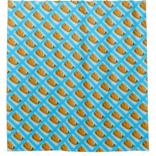 happy whales on blue pattern shower curtain