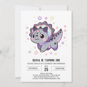 Happy Whimsical Dinosaur 1st Birthday Invitation