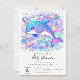 Happy Whimsical Dolphin Baby Shower Invitation