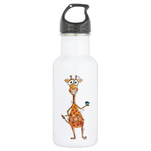 Happy Whimsical Giraffe Drinking Coffee 532 Ml Water Bottle