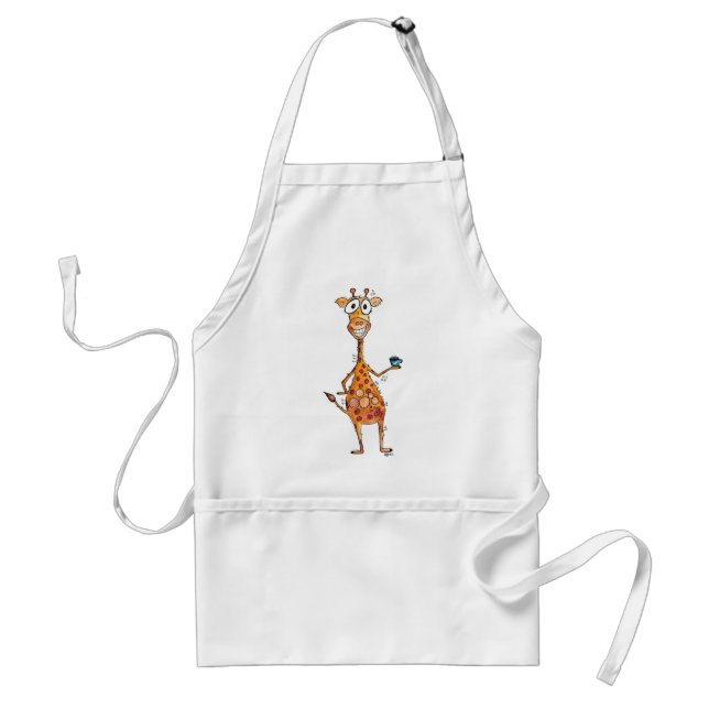 Happy Whimsical Giraffe Drinking Coffee Standard Apron (Front)