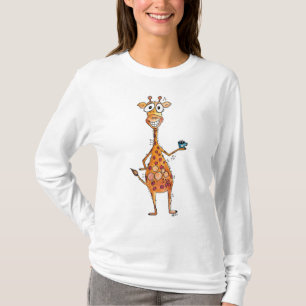 Happy Whimsical Giraffe Drinking Coffee T-Shirt