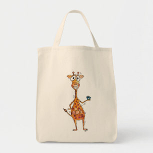 Happy Whimsical Giraffe Drinking Coffee Tote Bag