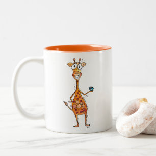 Happy Whimsical Giraffe Drinking Coffee Two-Tone Coffee Mug