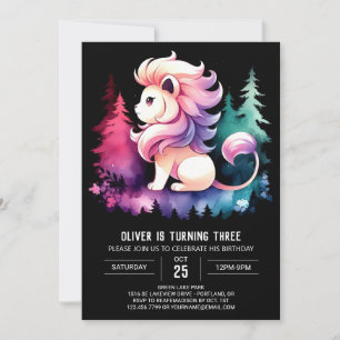 Happy Whimsical Lion Birthday Invitation
