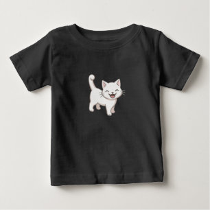 Happy White Cartoon Cat Walking Art Baby T-Shirt