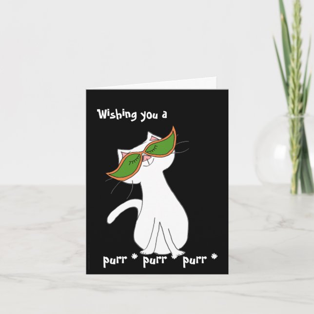 Happy White Cat Black Halloween Card (Front)