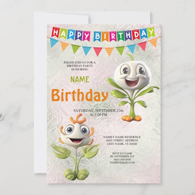 Happy White Flowers Birthday Party Invitation (Front)