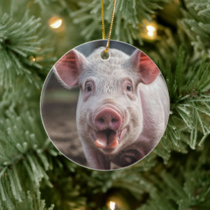 Happy White Pig Tongue Poke, Ceramic Ornament