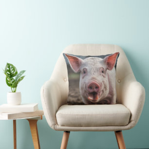 Happy White Pig Tongue Poke, Cushion