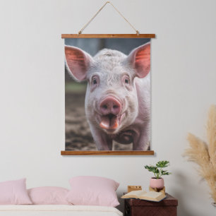 Happy White Pig Tongue Poke, Hanging Tapestry