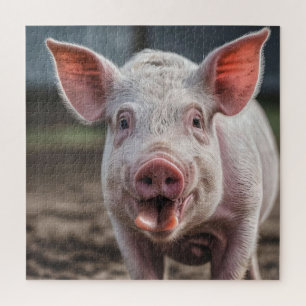 Happy White Pig Tongue Poke, Jigsaw Puzzle