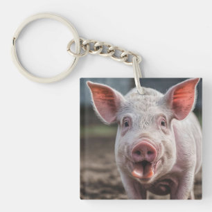 Happy White Pig Tongue Poke, Key Ring