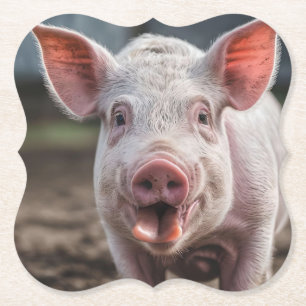 Happy White Pig Tongue Poke, Paper Coaster