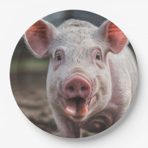 Happy White Pig Tongue Poke,  Paper Plate