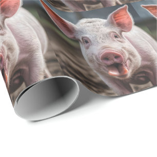 Happy White Pig Tongue Poke,  Wrapping Paper