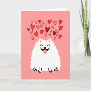 Happy White Pomeranian Dog Valentine's Day Card