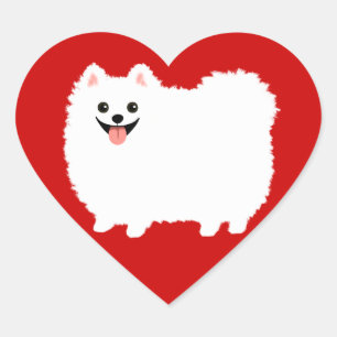 Happy White Pomeranian Heart Sticker