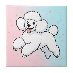 Happy White Poodle Cartoon Ceramic Tile