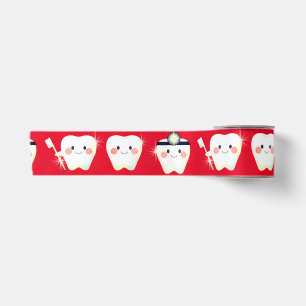 Happy White Teeth on Red Satin Ribbon