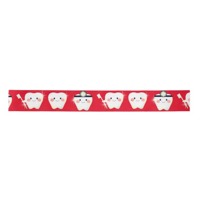 Happy  White Teeth on Red Satin Ribbon (Front)