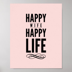 Happy Wife Cool Typography Poster in Pink