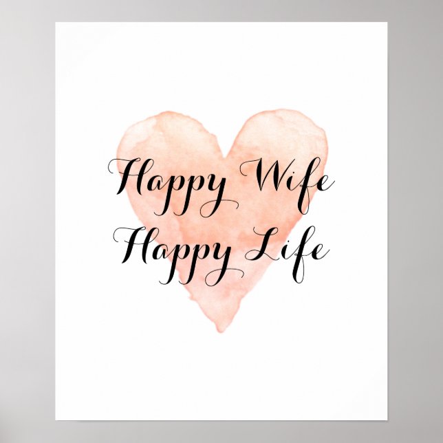Happy wife happy life cute watercolor heart poster (Front)