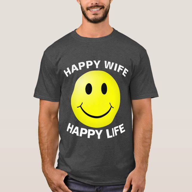 HAPPY WIFE HAPPY LIFE, Funny Men's T-Shirts (Front)