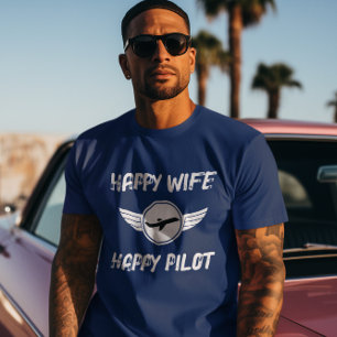 Happy Wife Happy Pilot Typography,Aviation, Funny T-Shirt