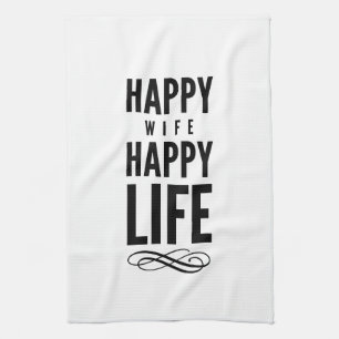 Happy Wife Typography Quotes White Tea Towel
