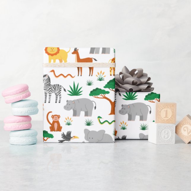 Happy wild animals in the savannah wrapping paper (Baby Shower)