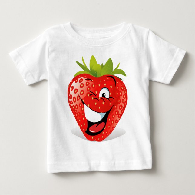 Happy Winking Strawberry Face Baby T-Shirt (Front)