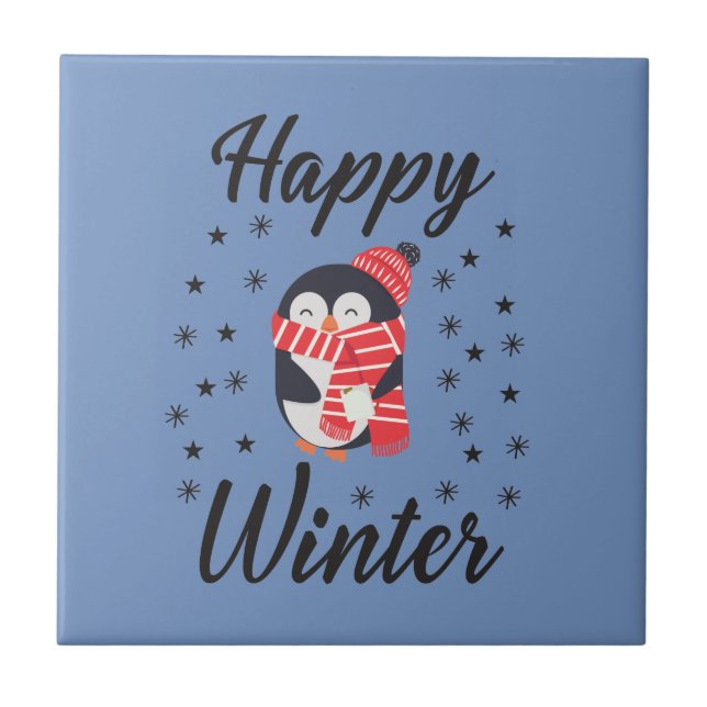 Happy Winter, Cute Penguin Ceramic Tile (Front)