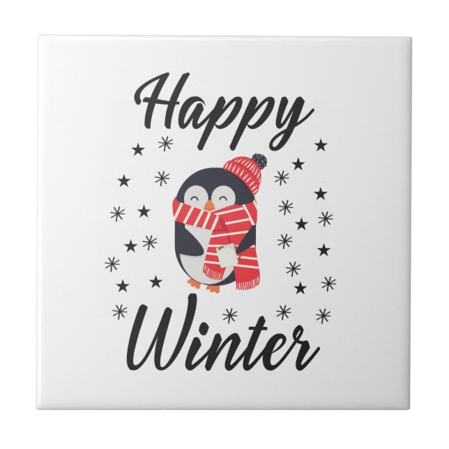 Happy Winter, Cute Penguin Ceramic Tile (Front)