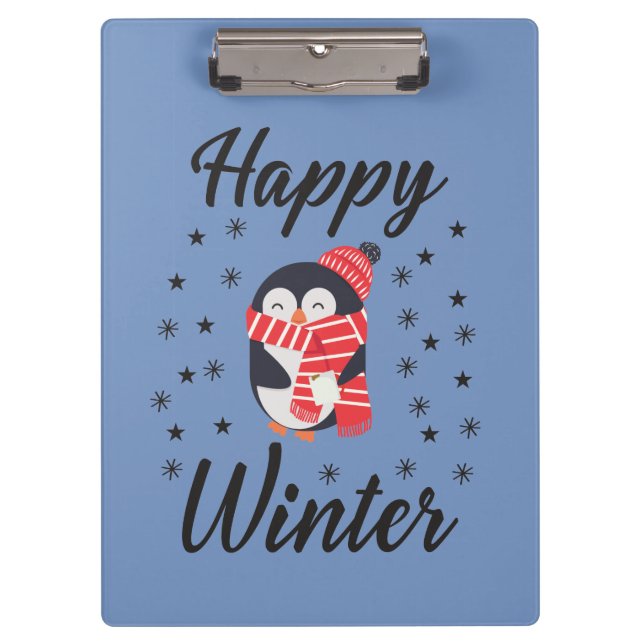 Happy Winter, Cute Penguin Clipboard (Front)