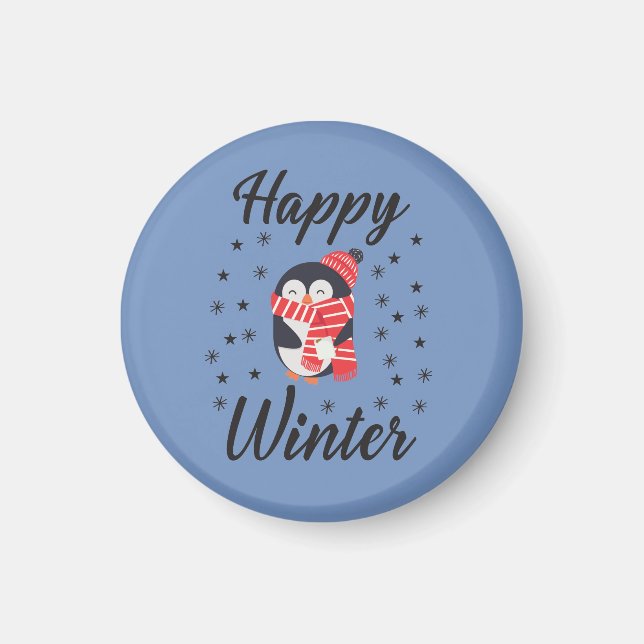 Happy Winter, Cute Penguin Magnet (Front)