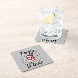 Happy Winter, Cute Penguin Square Paper Coaster