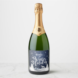 Happy Winter Holiday Christmas & New Year Sparkling Wine Label