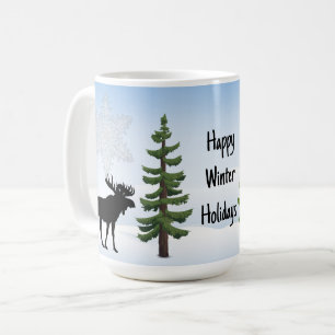 Happy Winter Holidays Moose and Snowflake  Coffee Mug