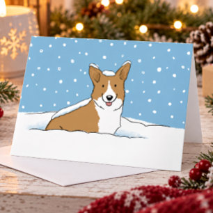 Happy Winter Snow Corgi Cute Dog Christmas Holiday Card