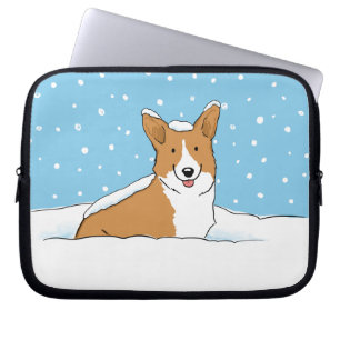 Happy Winter Snow Corgi - Cute Dog Laptop Sleeve