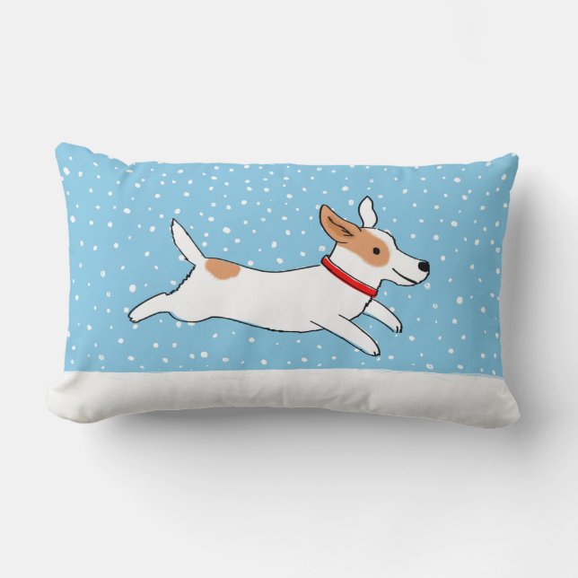 Happy Winter Snow Dog Holiday Jack Russell Puppy Lumbar Cushion (Front)
