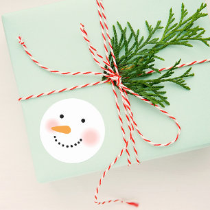 Happy Winter Snowman Face Classic Round Sticker
