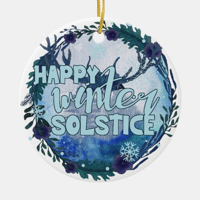 Happy Winter Solstice - Celebrate The Season Ceramic Ornament (Front)
