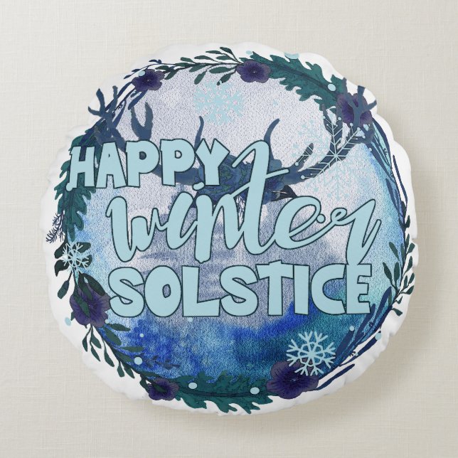 Happy Winter Solstice - Celebrate The Season Round Cushion (Front)