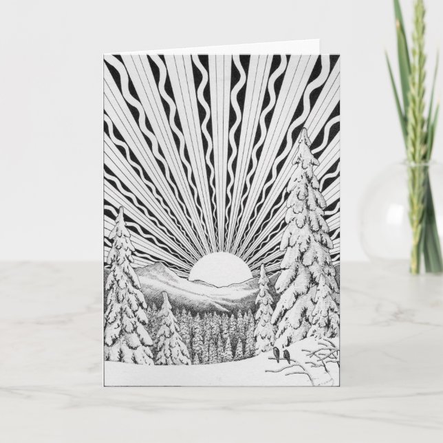 Happy Winter Solstice Snow Sun Art Deco Retro Card (Front)